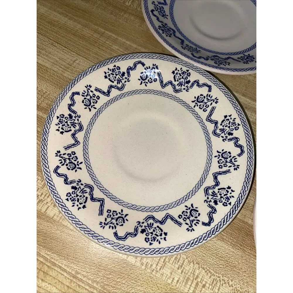 Set of 4 Vintage Laura Ashley Blue Petite Fleur Johnson Brothers Saucers 1976